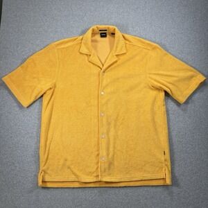 Boss Hugo Boss Gold Button Up Terry Cloth Shirt Size M Regular Fit